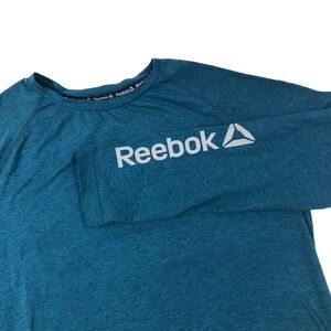 Reebok Shirt Men's Medium Blue Performance Top Logo Long Sleeve Activewear